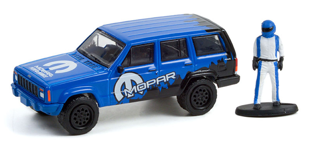 2001 Jeep Cherokee Sport MOPAR Off-Road with Race Car Driver - The Hobby Shop Series 12 - 1/64 Diecast Model Car by Greenlight