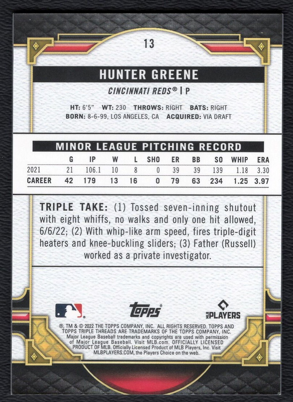 2022 Topps Triple Threads #13 Hunter Greene Rookie