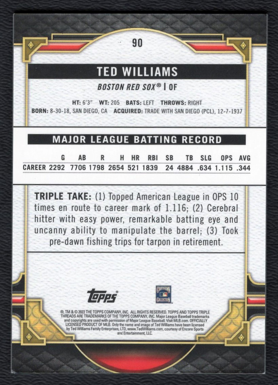 2022 Topps Triple Threads #90 Ted Williams Gold 89/99