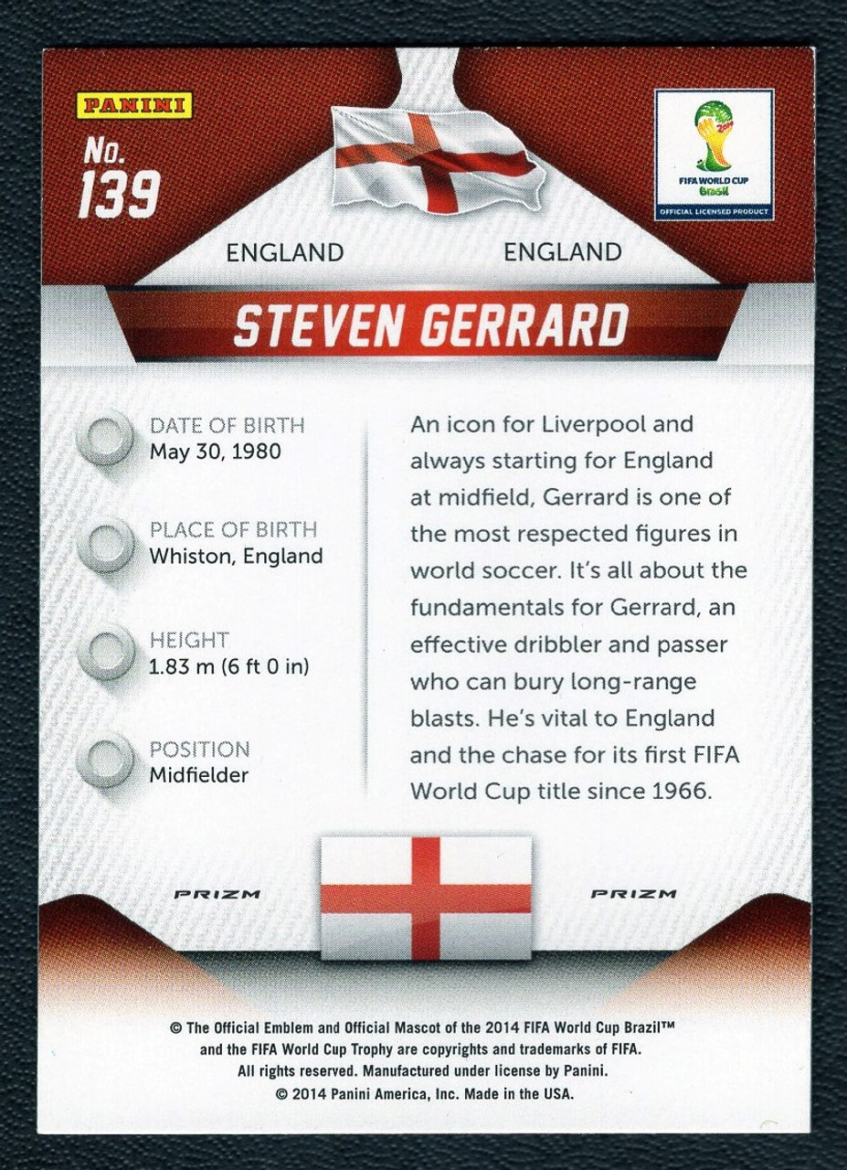 2014 Panini Prizm World Cup #139 Steven Gerrard Blue & Red Wave Prizm