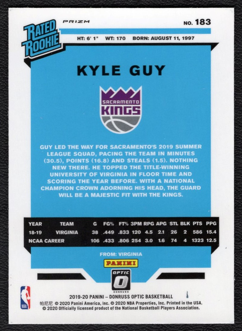 2019/20 Panini Donruss Optic #183 Kyle Guy Purple Holo Prizm Rated Rookie 