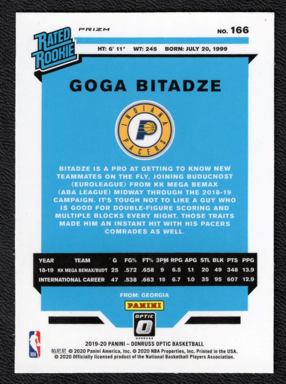 2019/20 Panini Donruss Optic #166 Goga Bitadze Holo Rated Rookie