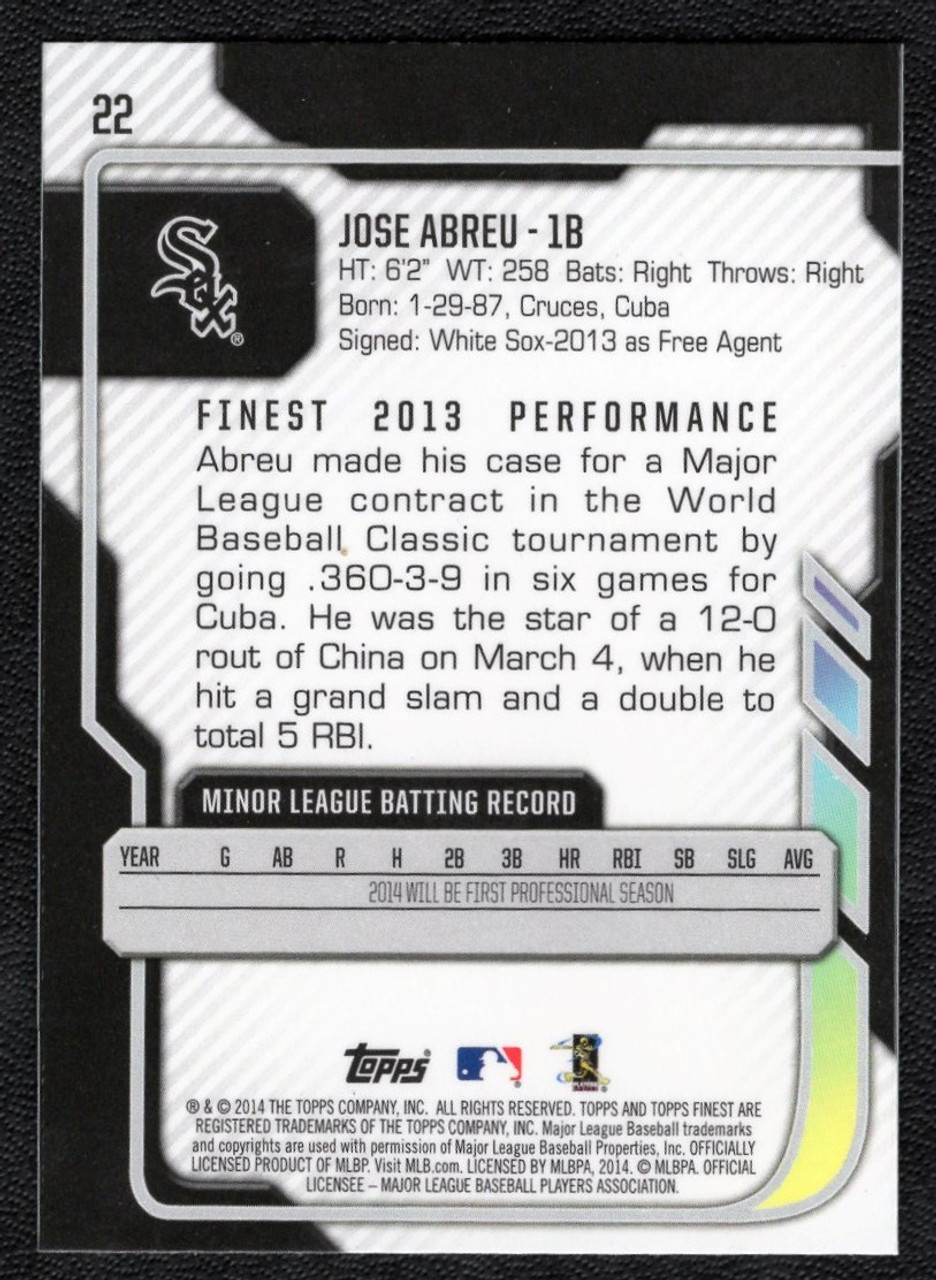 2014 Topps Finest #22 Jose Abreu Rookie/RC