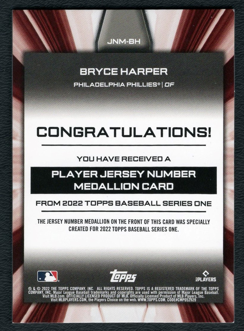 2022 Topps Series 1 #JNM-BH Bryce Harper Commemorative Jersey Number Medallion