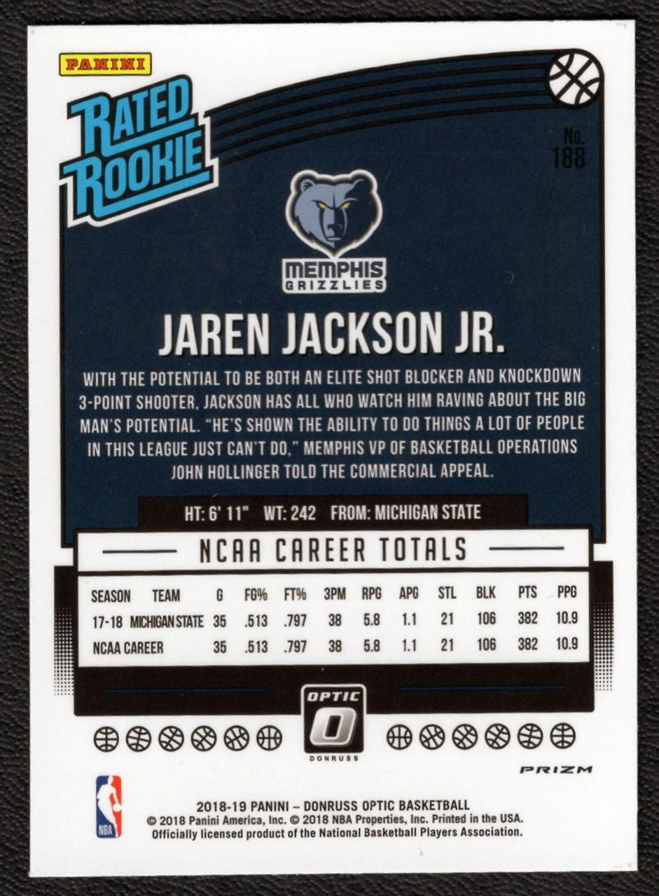 2018/19 Panini Donruss Optic #188 Jaren Jackson Jr. Rated Rookie Shock Prizm