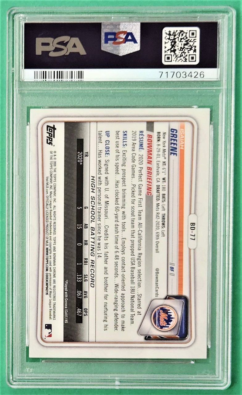 2020 Bowman Draft #BD-77 Isaiah Greene 1st Bowman Chrome  PSA 9