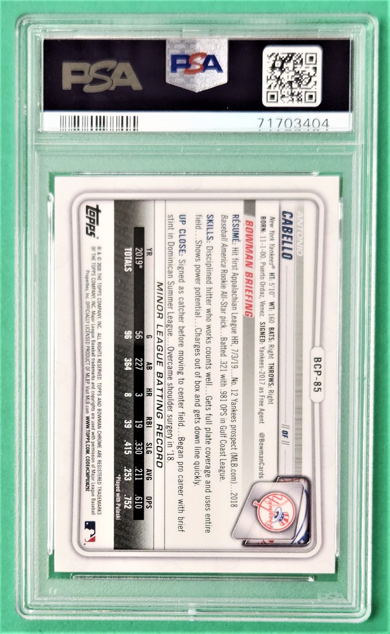 2020 Bowman Chrome #BCP-85 Antonio Cabello 1st Bowman PSA 9