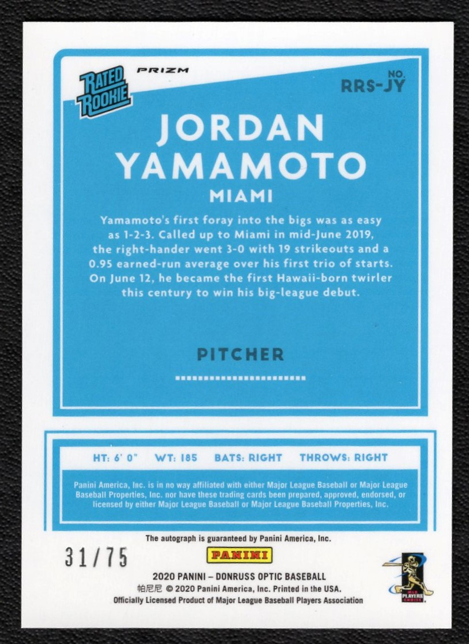 2020 Panini Donruss Optic #RRS-JY Jordan Yamamoto Blue Rated Rookie Autograph 31/75 