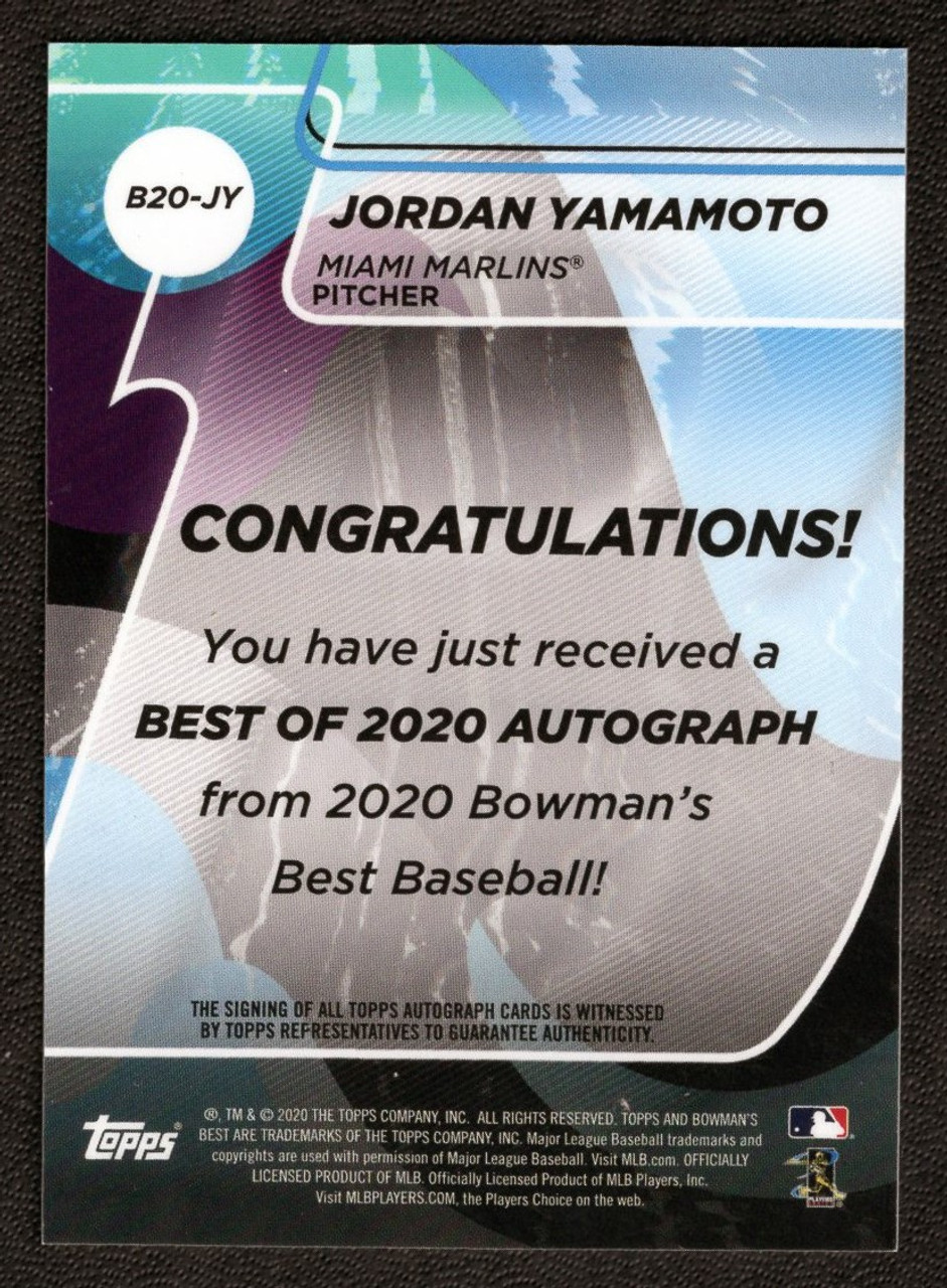 2020 Bowman's Best #B20-JY Jordan Yamamoto Rookie Autograph (#2)