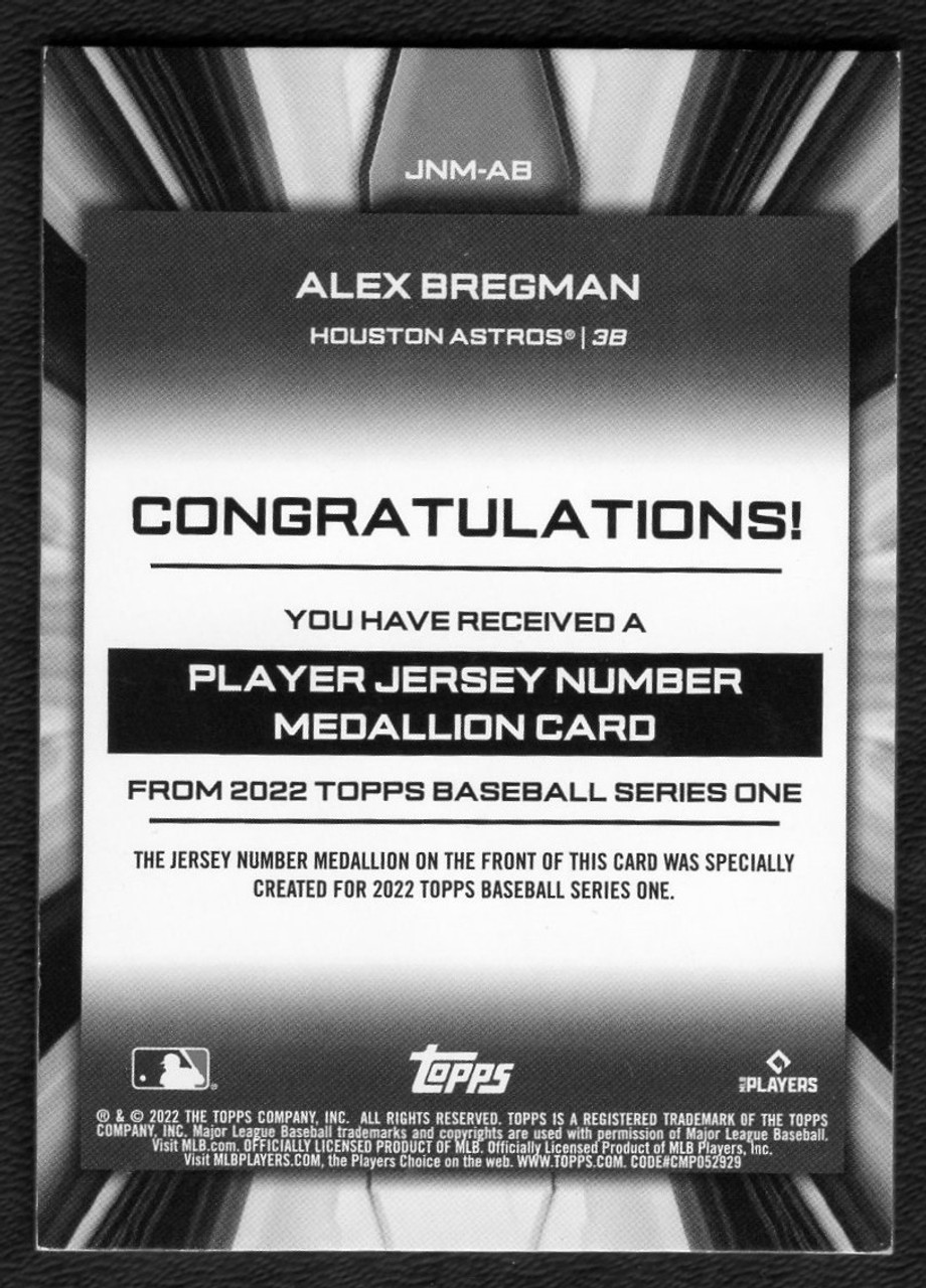 2022 Topps Series 1 #JNM-AB Alex Bregman Jersey Number Medallion (#2) - The  Baseball Card King, Inc.