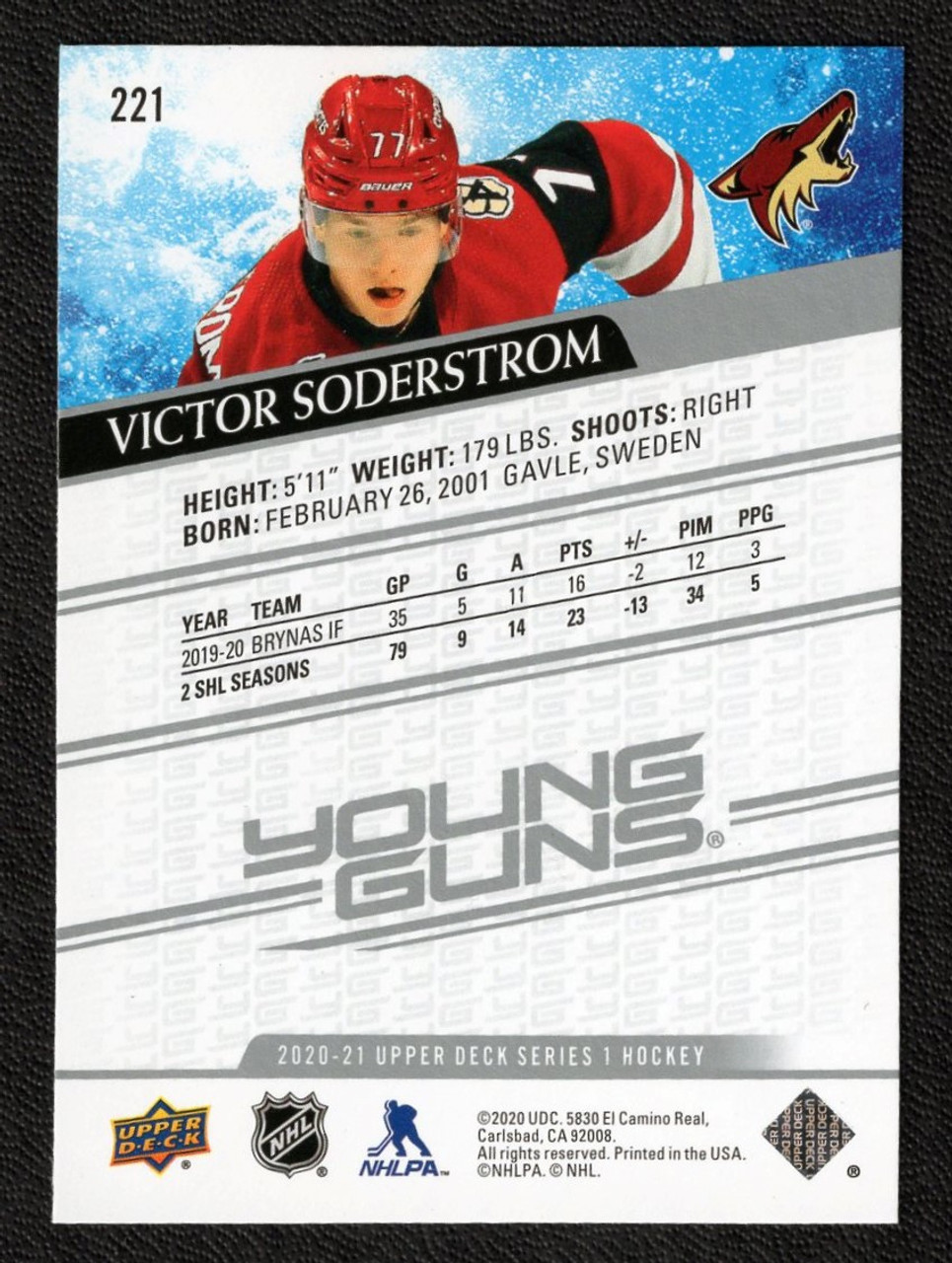 2020-21 Upper Deck Series 1 #221 Victor Soderstrom Young Guns Rookie (#2)