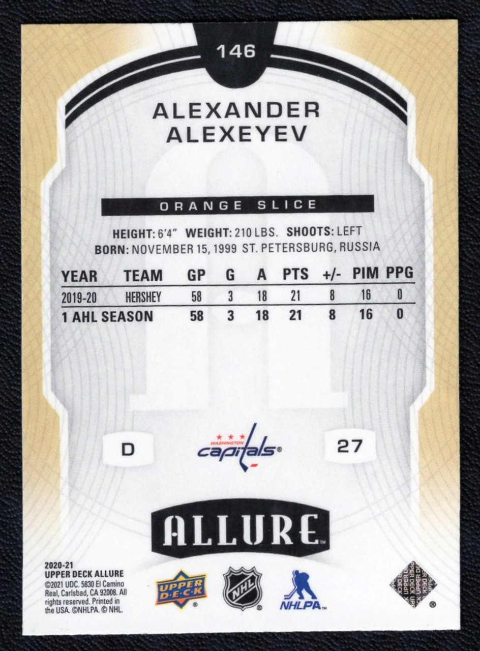 2020-21 Upper Deck Allure #146 Alexander Alexeyev Orange Slice Rookie