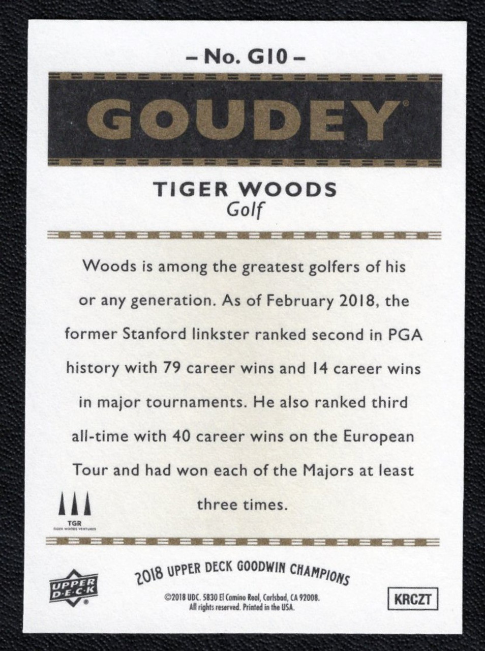 2018 Upper Deck Goodwin Champions #G10 Tiger Woods Goudey