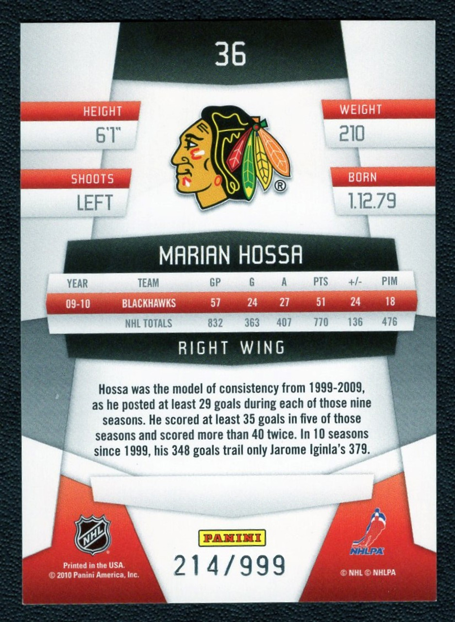 2010-11 Panini Certified #36 Marian Hossa 214/999 Red Foil