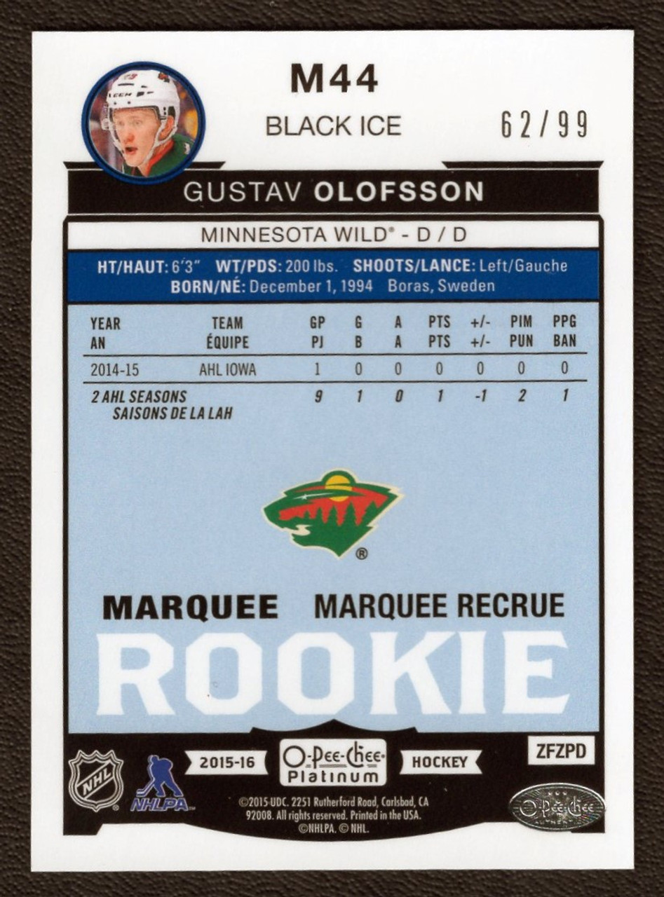 2015-16 Upper Deck OPC Platinum #M44 Gustav Olofsson 62/99 Black Ice Marquee Rookie