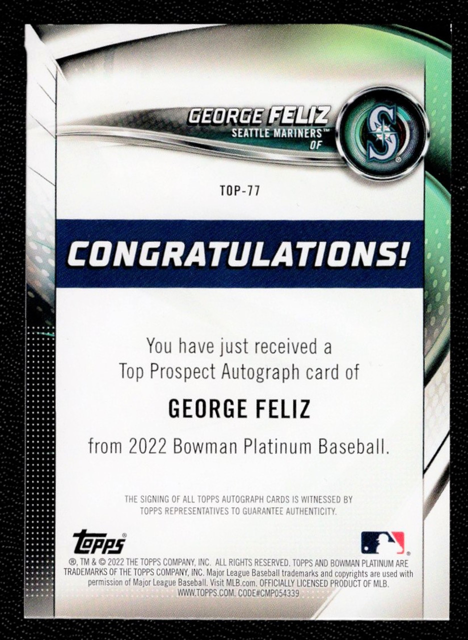 2022 Bowman Platinum #TOP-77 George Feliz Autograph