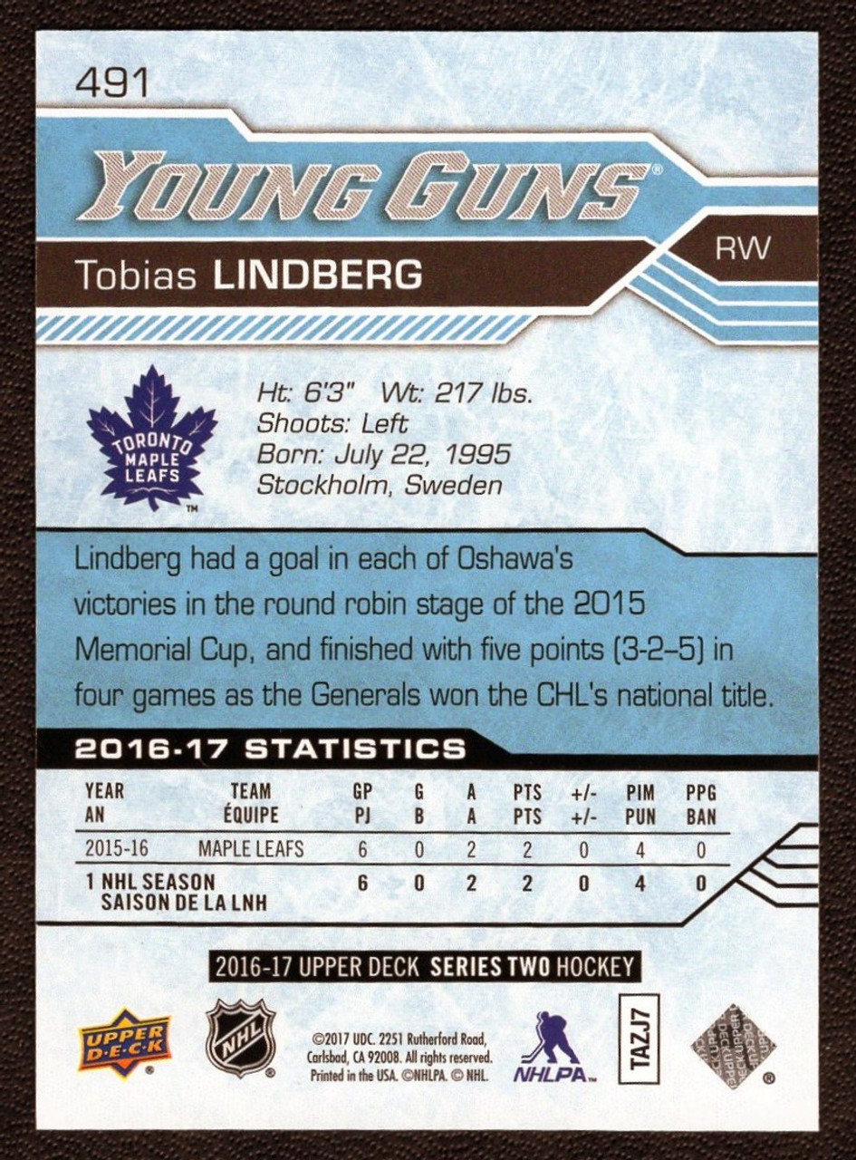 2016-17 Upper Deck #491 Tobias Lindberg High Gloss Young Guns Rookie 01/10