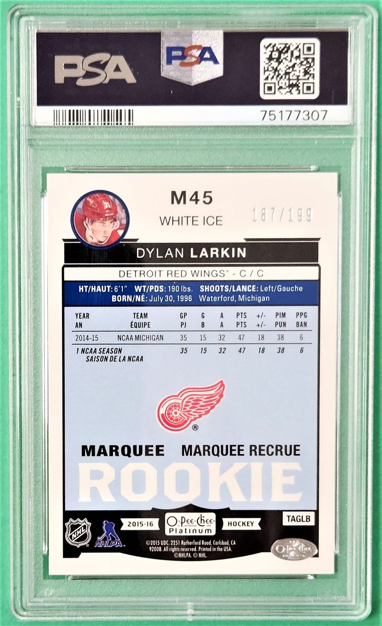 2015-16 Upper Deck OPC Platinum #M45 Dylan Larkin Marquee Rookie White Ice 187/199 PSA 10