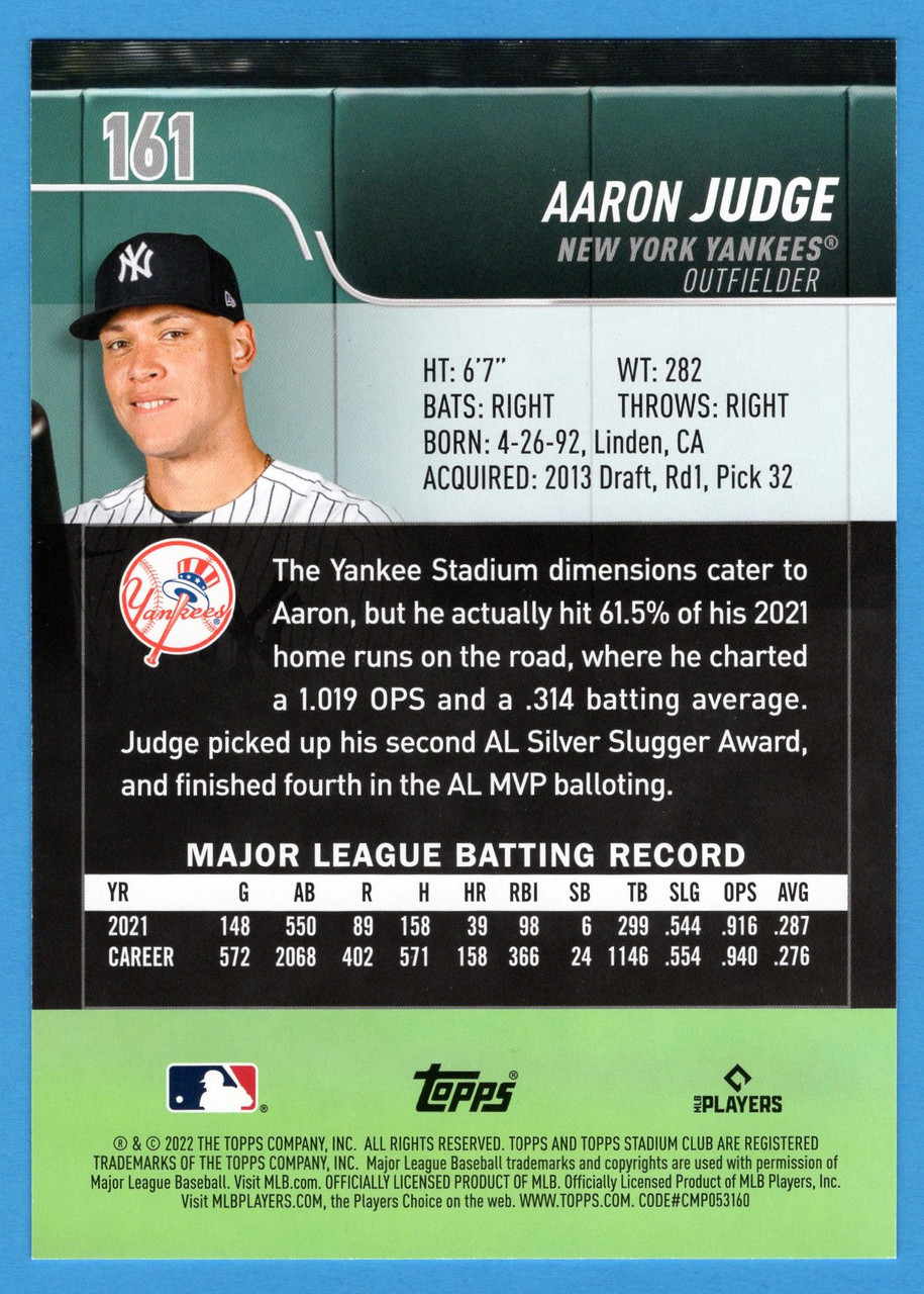 2022 Topps Stadium Club #161 Aaron Judge Oversized Base Topper