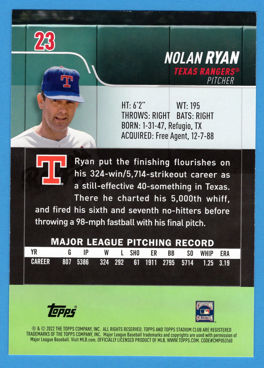 2022 Topps Stadium Club #23 Nolan Ryan Oversized Base Topper