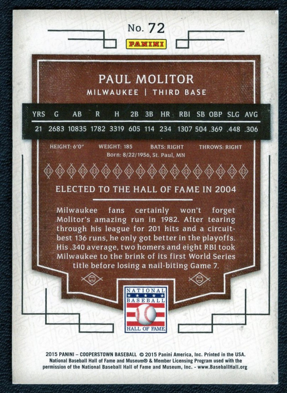 2014 Panini Cooperstown #72 Paul Molitor Blue Parallel 11/25