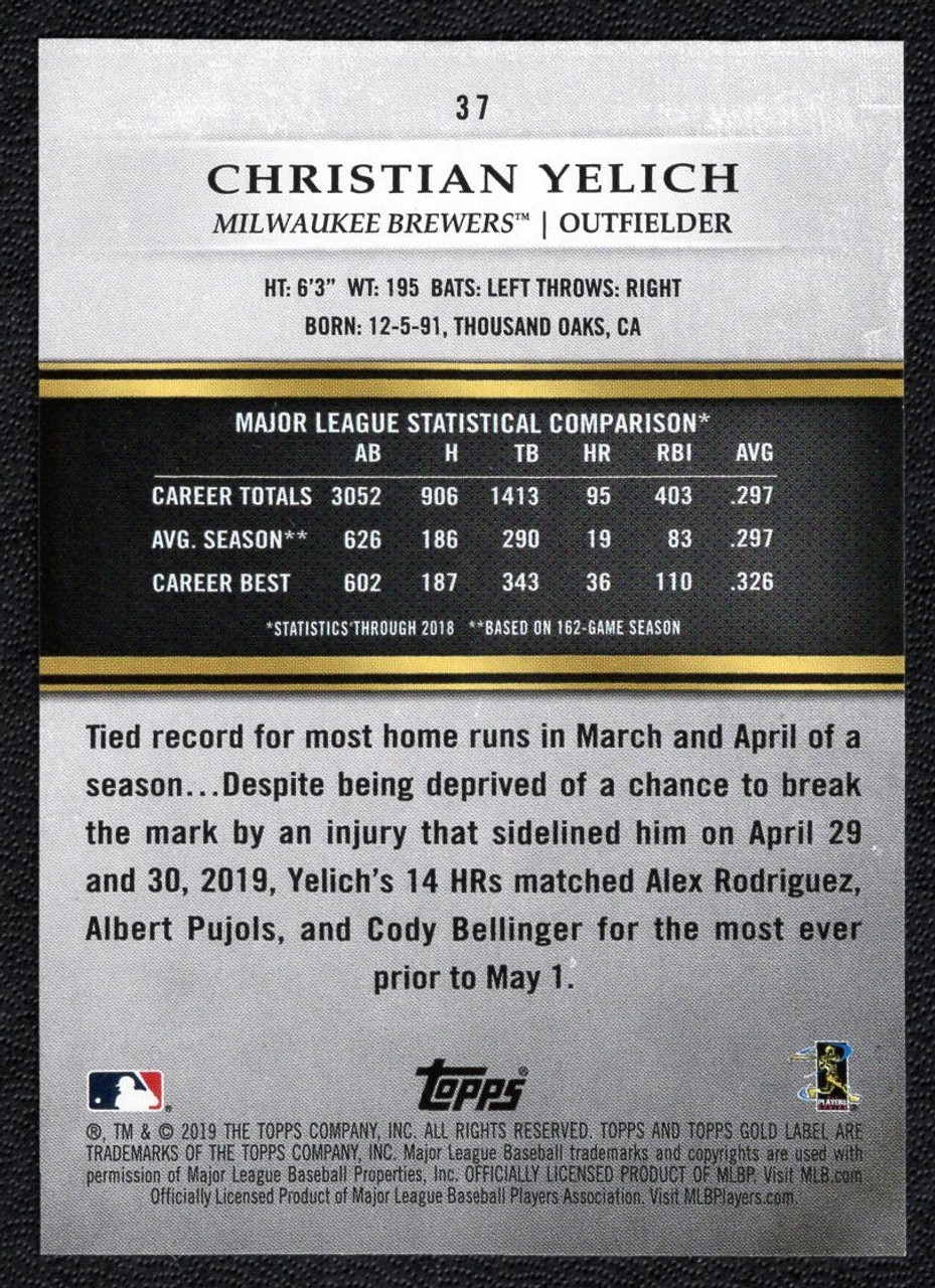 2019 Topps Gold Label #37 Christian Yelich Class 2 Red Parallel 30/50