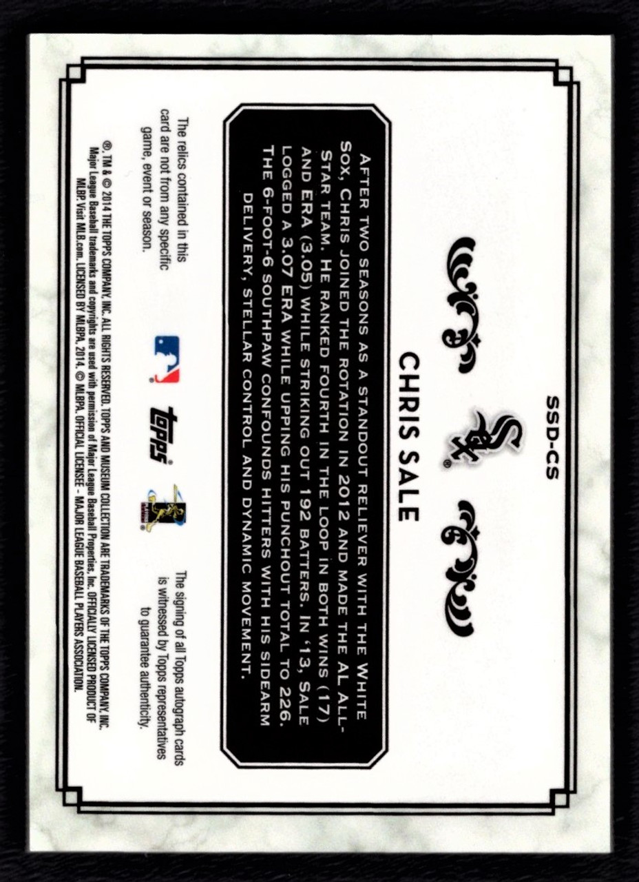 2014 Topps Museum #SSD-CS Chris Sale Signature Swatches Dual Jersey Autograph 08/99