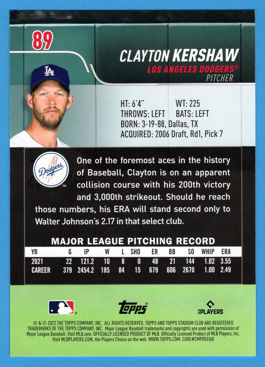 2022 Topps Stadium Club #89 Clayton Kershaw Oversized Base Topper