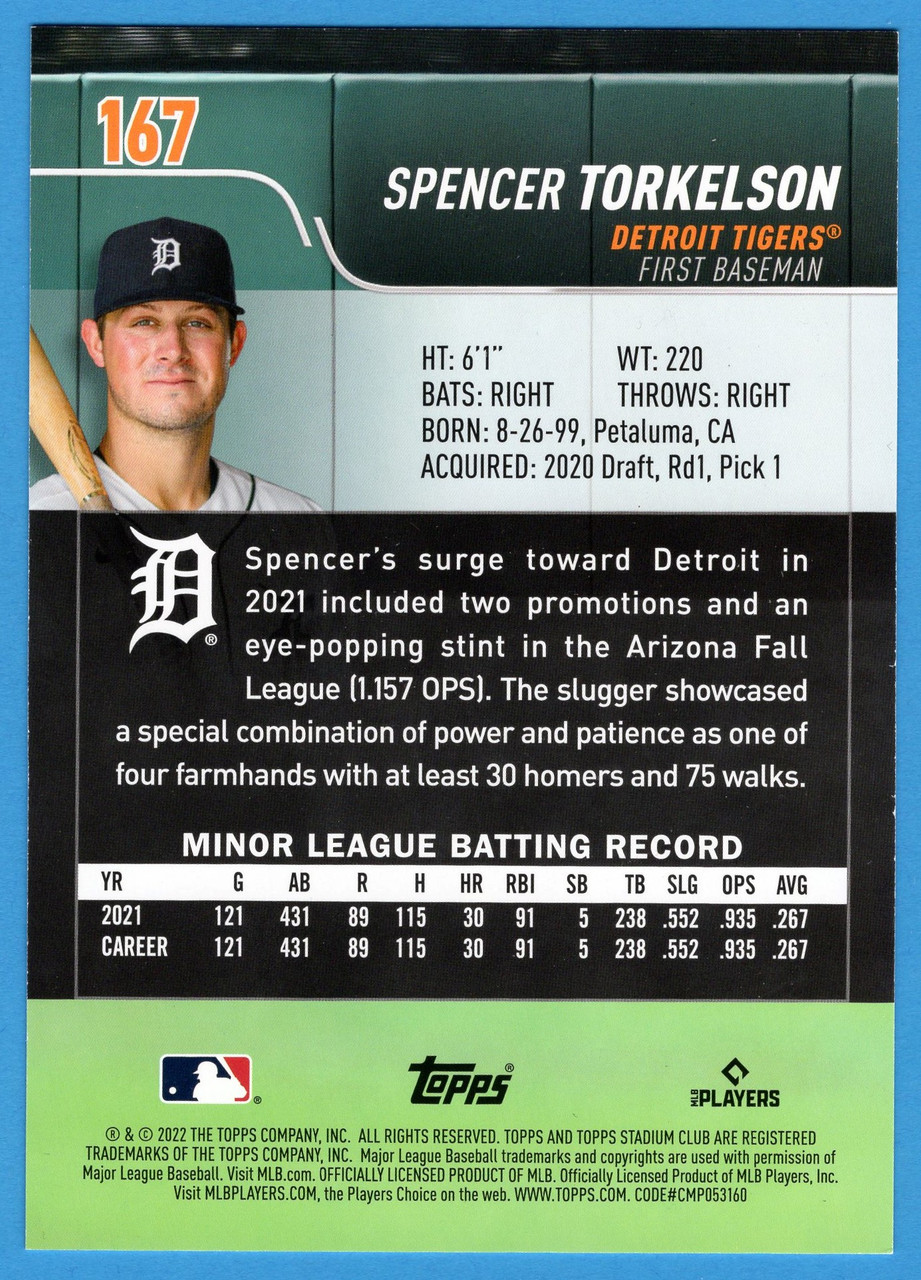 2022 Topps Stadium Club #167 Spencer Torkelson Rookie/RC Oversized Base Topper (#2)