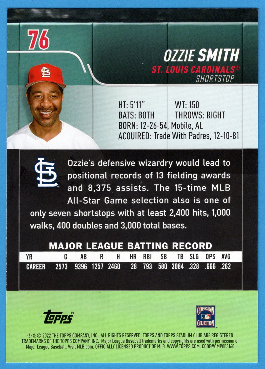 2022 Topps Stadium Club #76 Ozzie Smith Oversized Base Topper (#2)