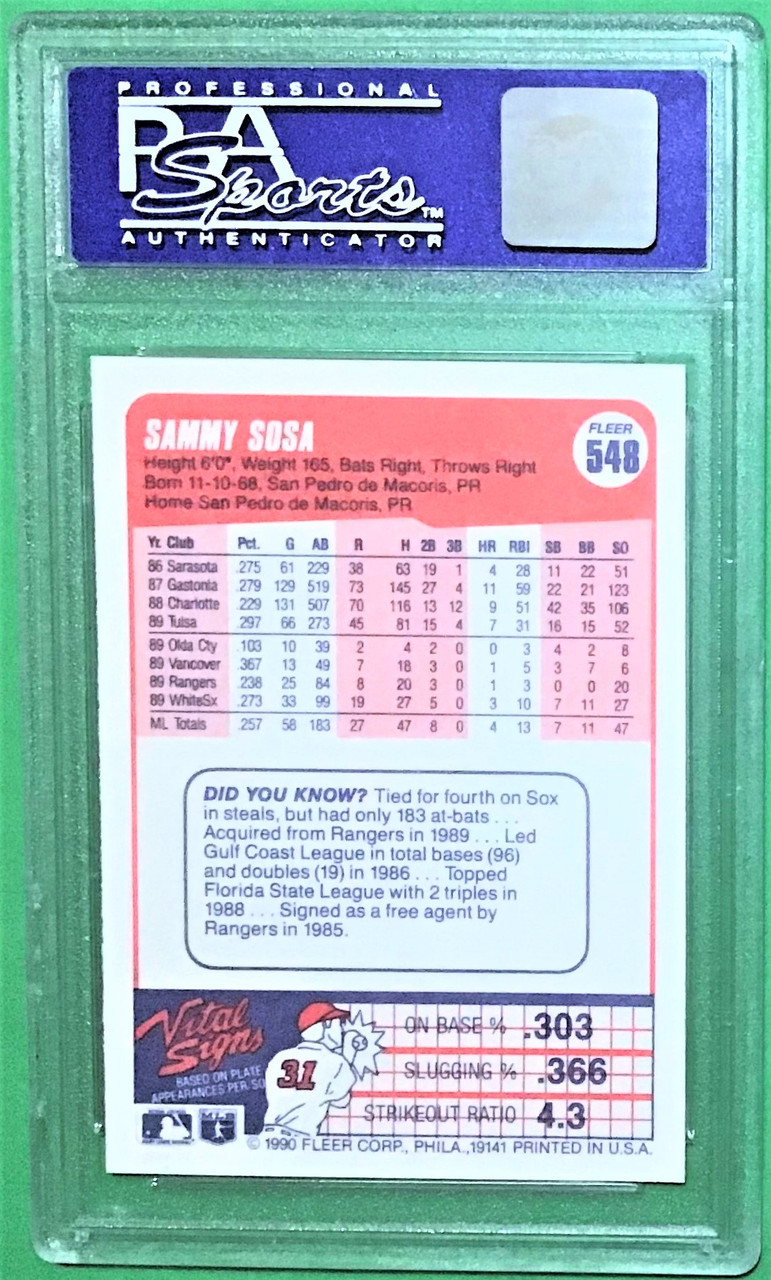 1990 Fleer #548 Sammy Sosa PSA 9