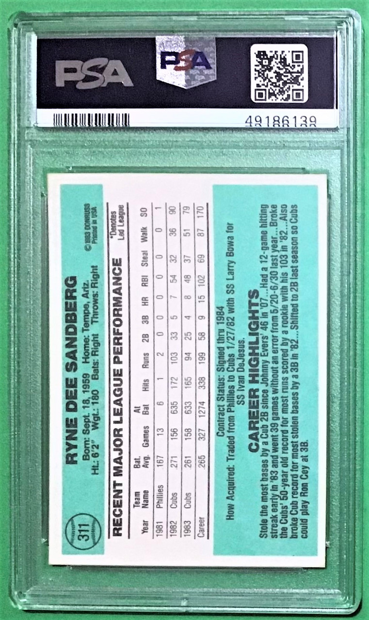 1984 Fleer #504 Ryne Sandberg PSA 9 - The Baseball Card King, Inc.