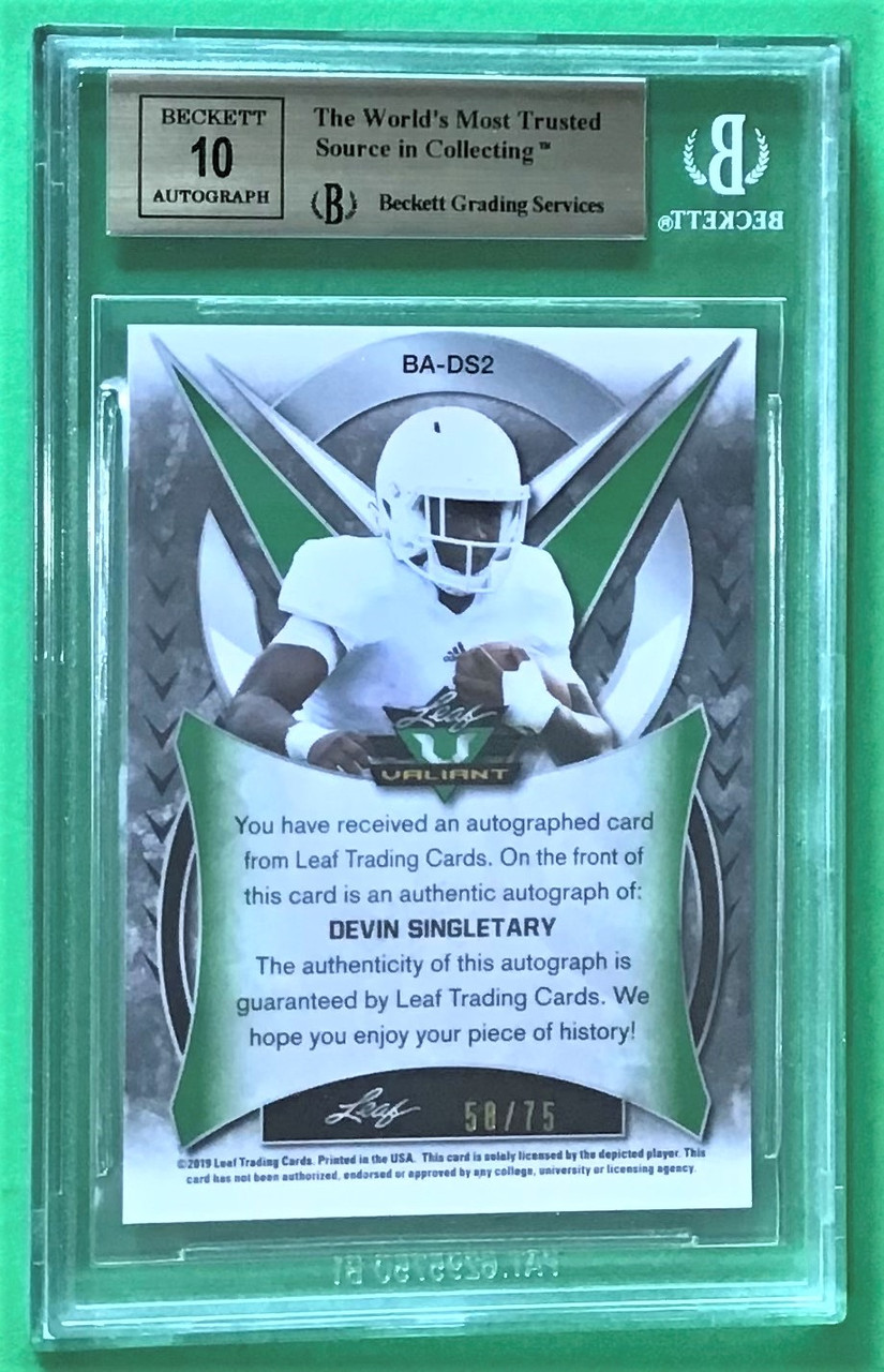 2019 Leaf Valiant #BA-DS2 Devin Singletary Green Auto 58/75 Beckett 9.5