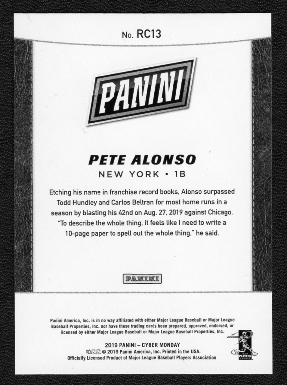 2019 Panini Cyber Monday #RC13 Pete Alonso Rookie