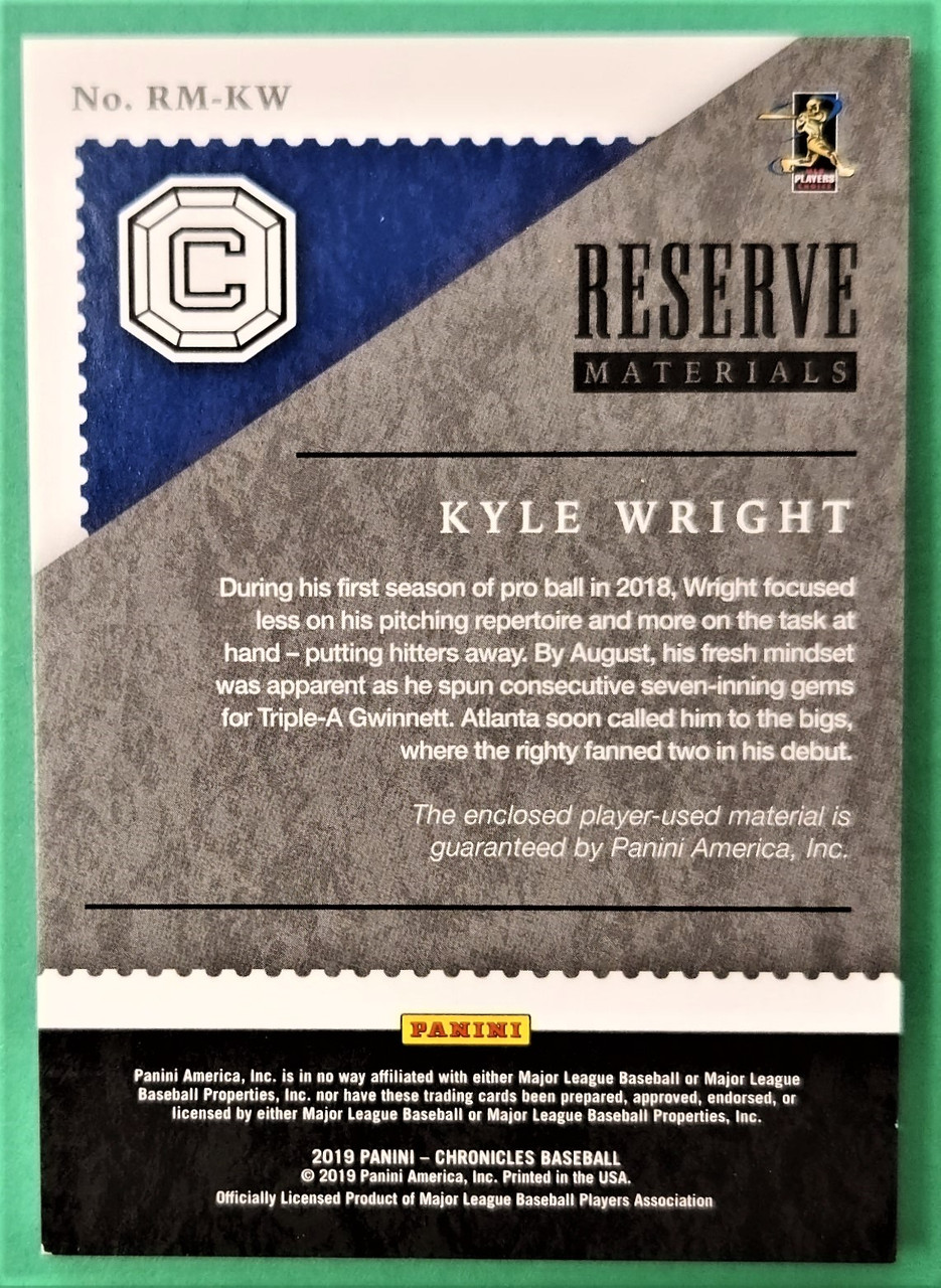 2019 Panini Chronicles Cornerstones #RM-KW Kyle Wright Reserve Materials Rookie Jersey Relic 45/99