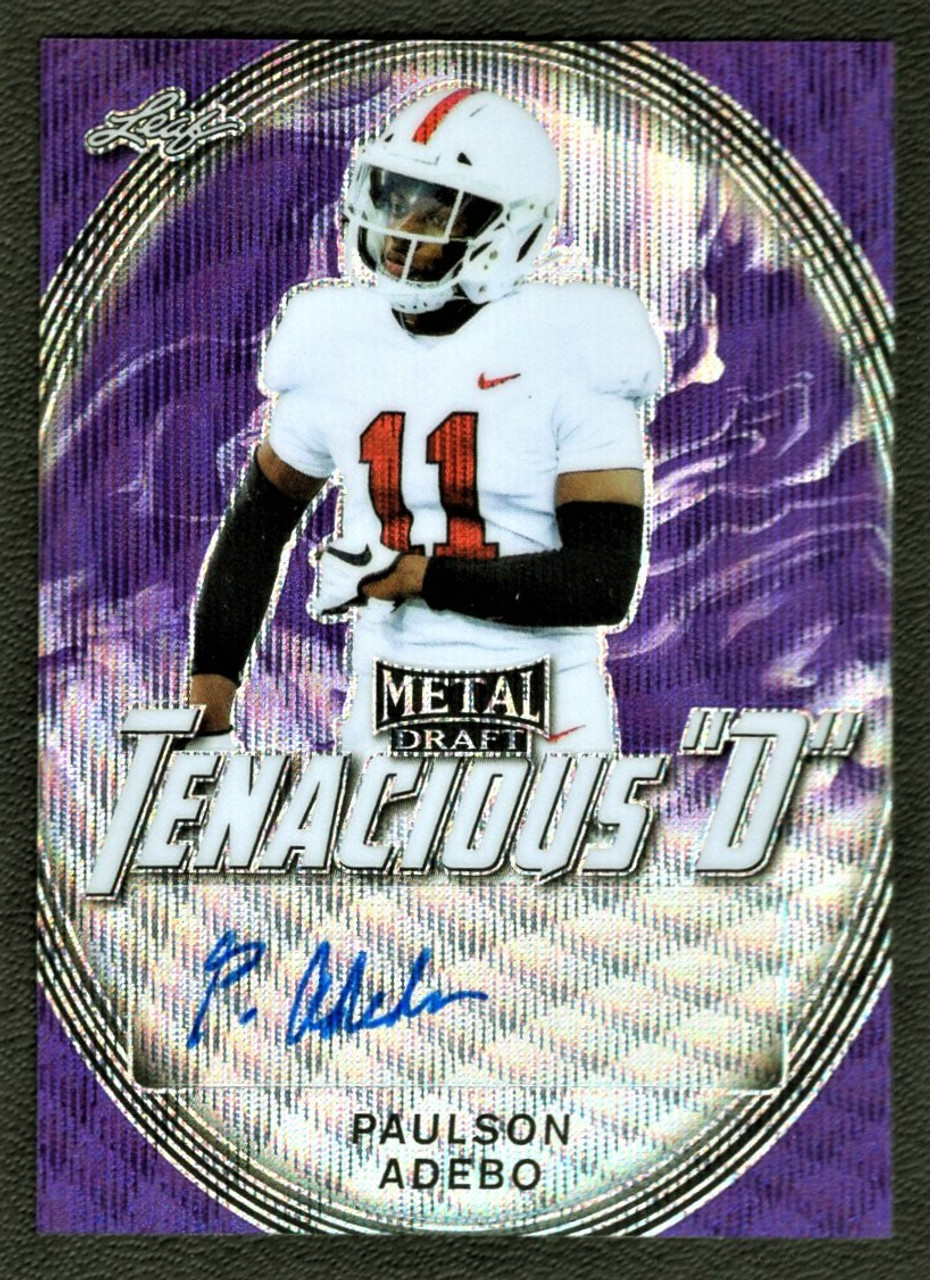 2020 Leaf Metal Draft #TD-PA1 Paulson Adebo Tenacious D Purple Wave Autograph 2/15