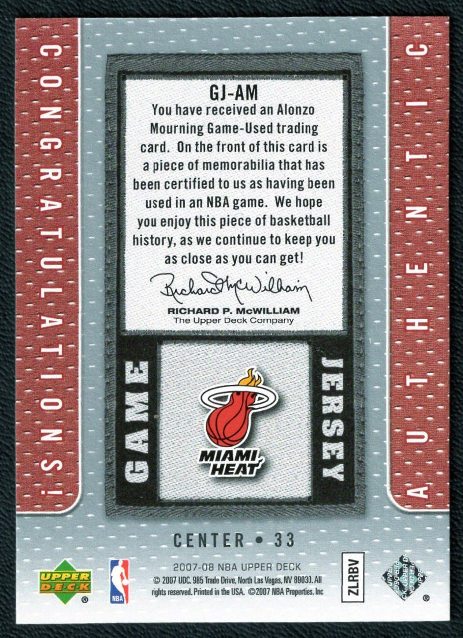 2007/08 Upper Deck #GJ-AM Alonzo Mourning Game Used Jersey Relic