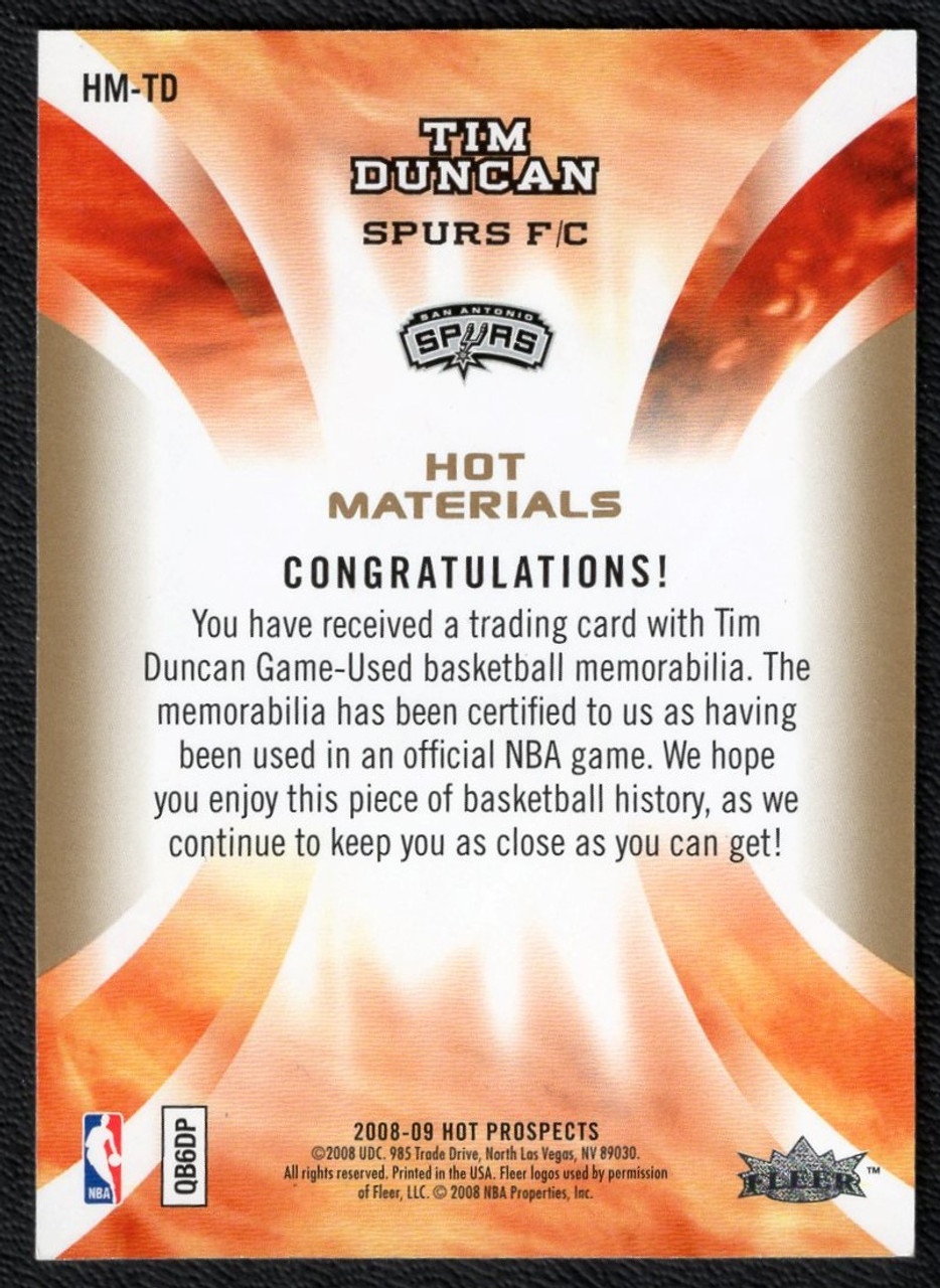 2008/09 Upper Deck Hot Prospects #HM-TD Tim Duncan Game Used Jersey Relic