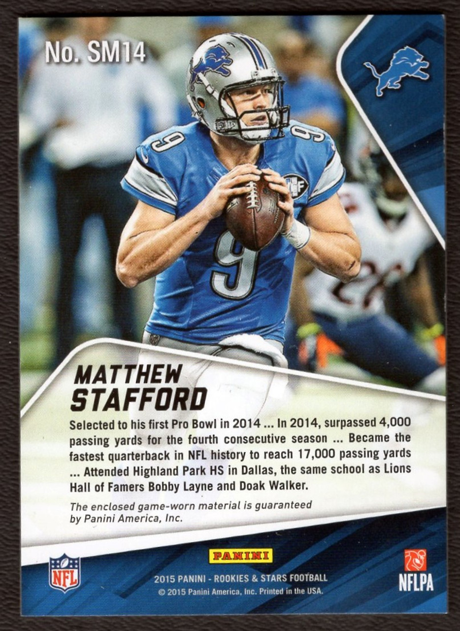 2015 Panini Rookies & Stars Matthew Stafford Game Worn Jersey Relic