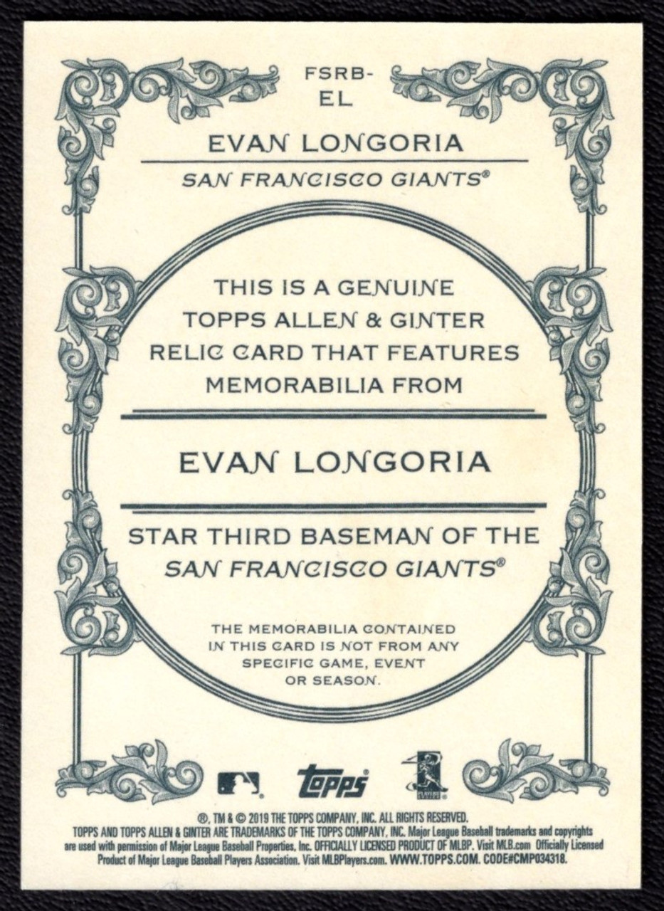 2019 Topps Allen & Ginter #FSRB-EL Evan Longoria Game Used Bat Relic