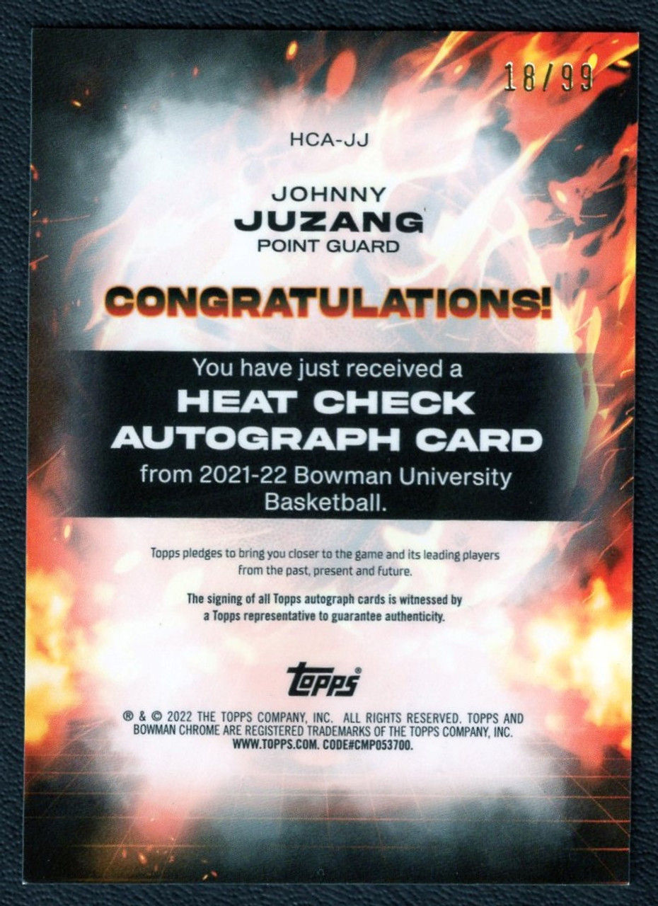 2021/22 Bowman University #HCA-JZ Johnny Juzang Heat Check Rookie Autograph18/99