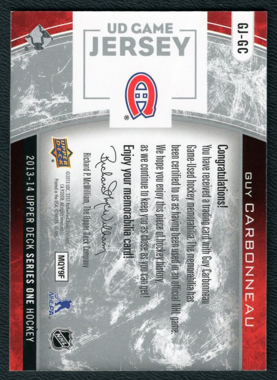2013-14 Upper Deck Series 1 #GJ-GC Guy Carbonneau Game Used Jersey Relic
