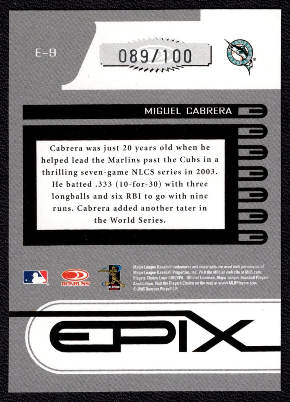 2005 Donruss Zenith #E-9 Miguel Cabrera Epix Purple Foil 089/100