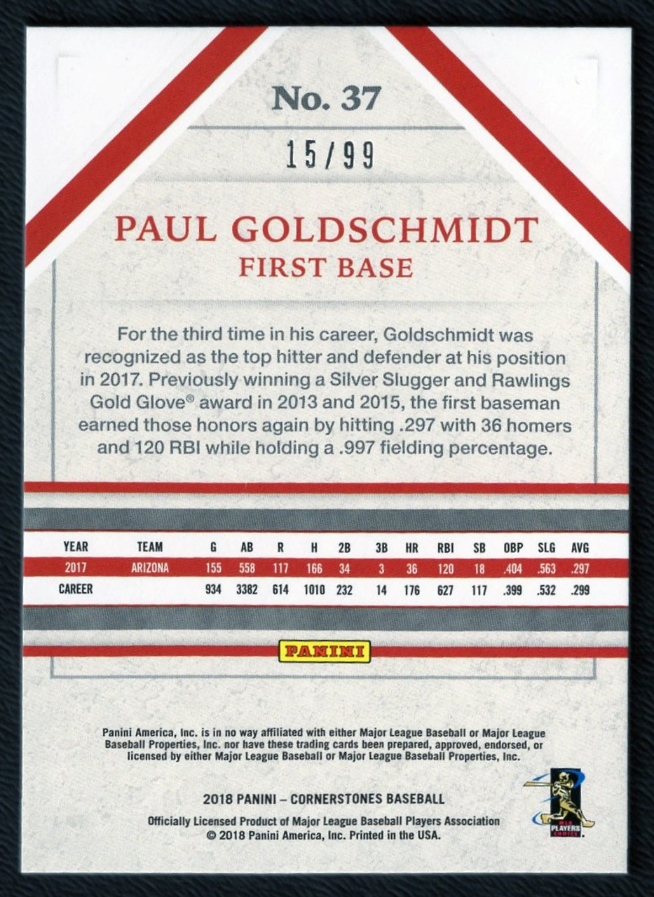 2018 Panini Cornerstones #37 Paul Goldschmidt Silver Parallel 15/99
