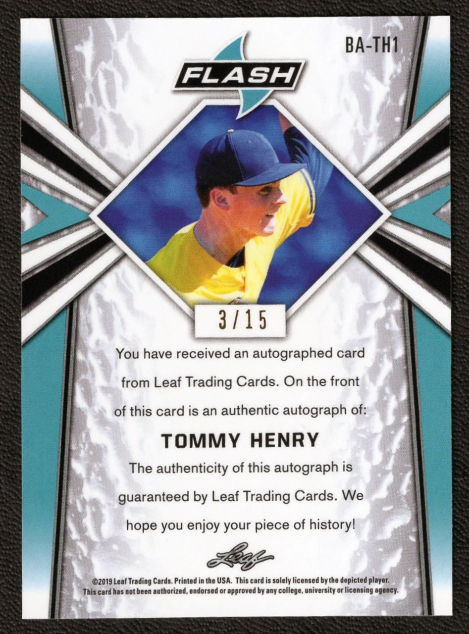 2019 Leaf Flash #BA-TH1 Tommy Henry Green Speckle Autograph 3/15