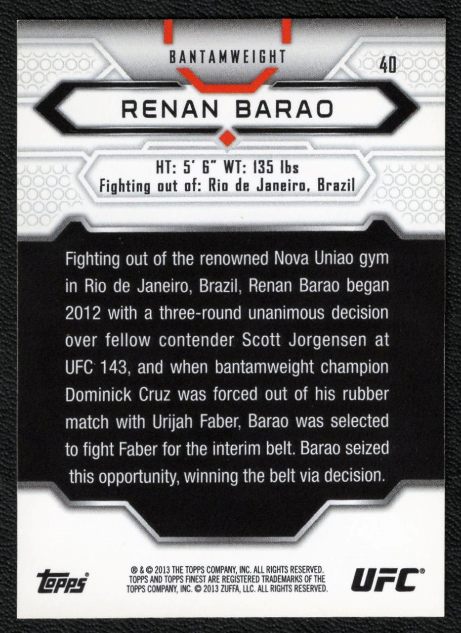 2013 Topps Finest #40 Renan Barao Gold Refractor 39/88