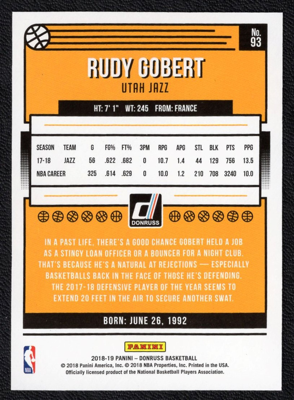 2018/19 Panini Donruss #93 Rudy Gobert Press Proof Silver Parallel 119/349