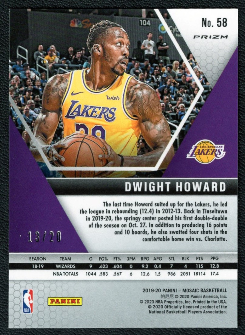 2019/20 Panini Mosaic #58 Dwight Howard Pink Fast Break Parallel 13/20