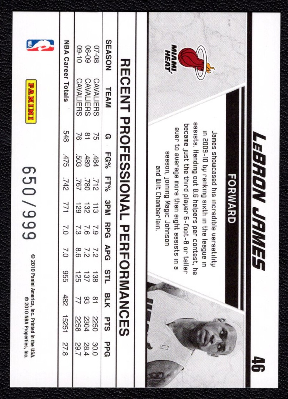 2010/11 Panini Donruss #46 LeBron James Production Line 650/999