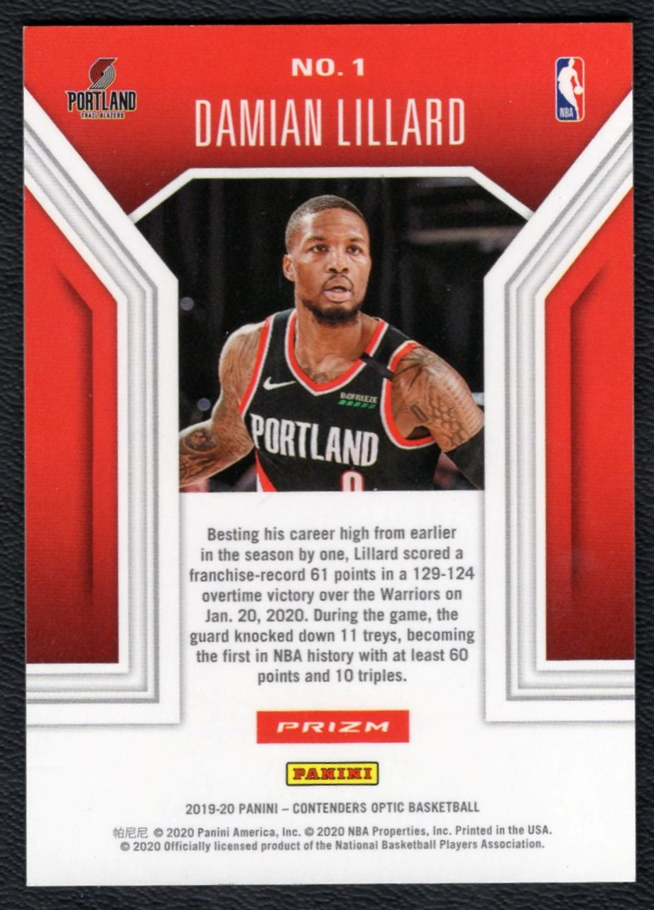 2019/20 Panini Contenders Optic #1 Damian Lillard Playing The Numbers Game "61 Points" Red Ice Prizm